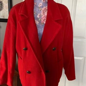 Red Oversized Vintage Wool Coat - image 1